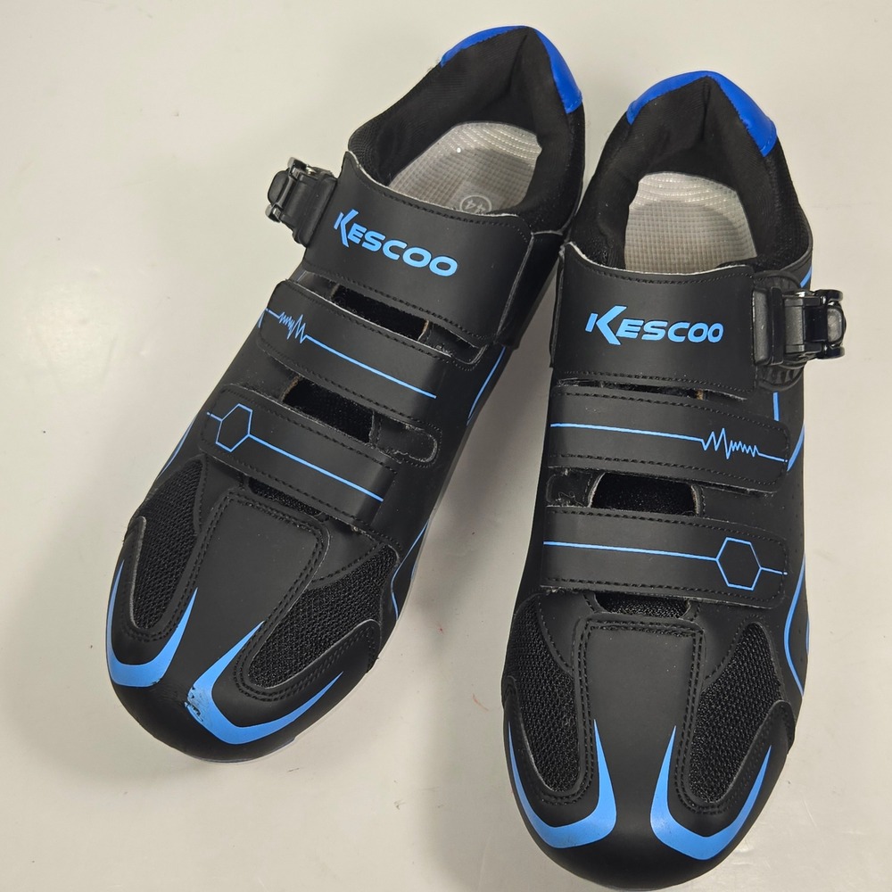 Kescoo Cycling Shoes Womens 44 Black Blue Road‎ Bike Spin without Cleats Ratchet